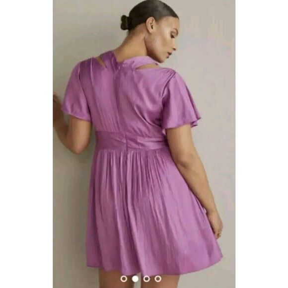 Anthropologie Deep V Neck Vibrant Purple‎ Mini Dress Size 12 Flowy, Lined EUC - Picture 4 of 13